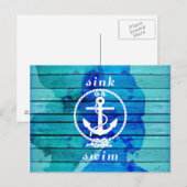 Ocean Blue Waterverf Wood en Anchor Quote Briefkaart (Voorkant / Achterkant)