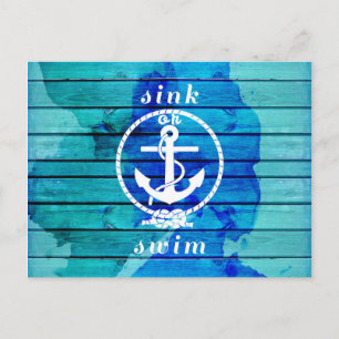 Ocean Blue Waterverf Wood en Anchor Quote Briefkaart