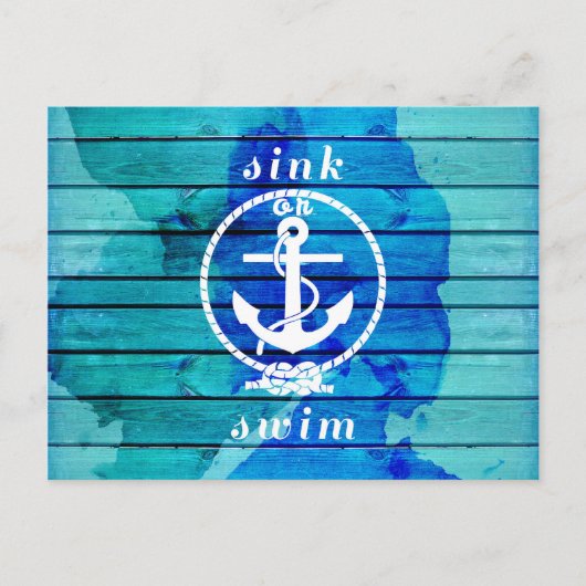 Ocean Blue Waterverf Wood en Anchor Quote Briefkaart (Voorkant)