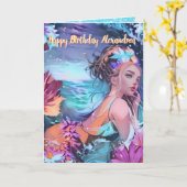 Ocean Blue Waterverf Zeemeermin Wenskaart Kaart (Gele Bloem)