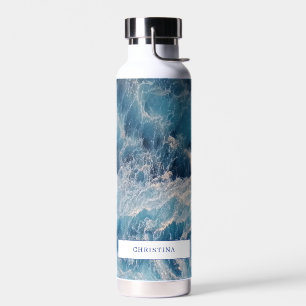 Ocean Blue Waves Bath Custom Name Waterfles