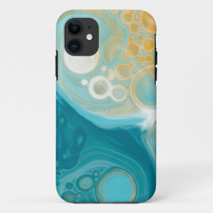 Ocean Blue Waves en Sandy Brown Fluid Art iPhone 11 Hoesje