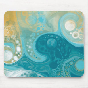 Ocean Blue Waves en Sandy Brown Fluid Art Muismat