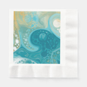 Ocean Blue Waves en Sandy Brown Fluid Art Servet