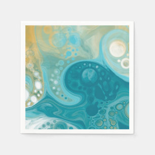 Ocean Blue Waves en Sandy Brown Fluid Art Servet