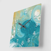 Ocean Blue Waves en Sandy Brown Fluid Art Vierkante Klok (Hoek)