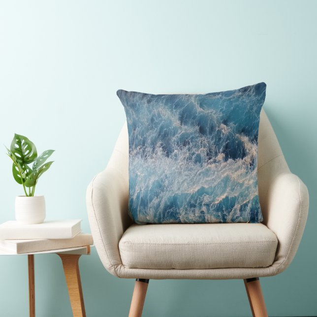 Ocean Blue Waves Kussen (Stoel)