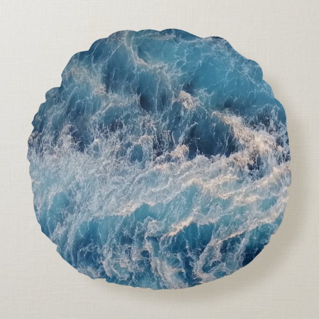 Ocean Blue Waves Rond Kussen (Voorkant)