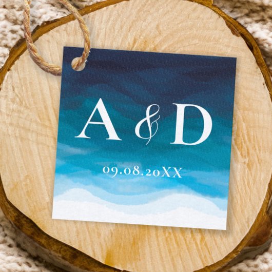 Ocean Blue Waves Waterverf Bruiloft Favor Labels