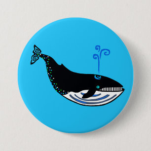 Ocean Blue WHALE - Bedreigd dier - Ronde Button 7,6 Cm