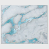Ocean Blue White Grey Marble Shiny Brushes Cadeaupapier (Vlak)