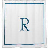 Ocean Blue White Monogram Initiaal Aangepaste naam Douchegordijn (Voorkant)