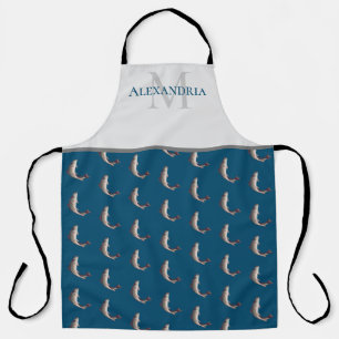 Ocean Blue White Monogram Name Troutatiepatroon Schort