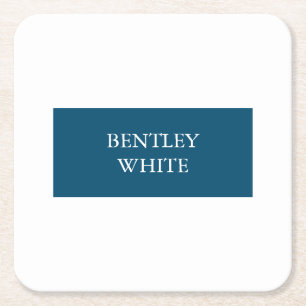 Ocean Blue White Simple Plain Jouw naam Vierkante Kartonnen Onderzetter