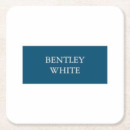Ocean Blue White Simple Plain Jouw naam Vierkante Kartonnen Onderzetter (Voorkant)