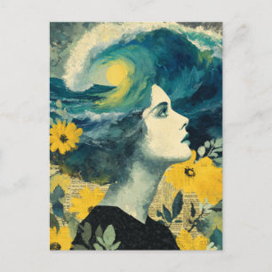 Ocean Brain Waves mixed media Collage Briefkaart