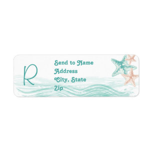 Ocean Breeze Beach bruiloft Monogram Adres Label
