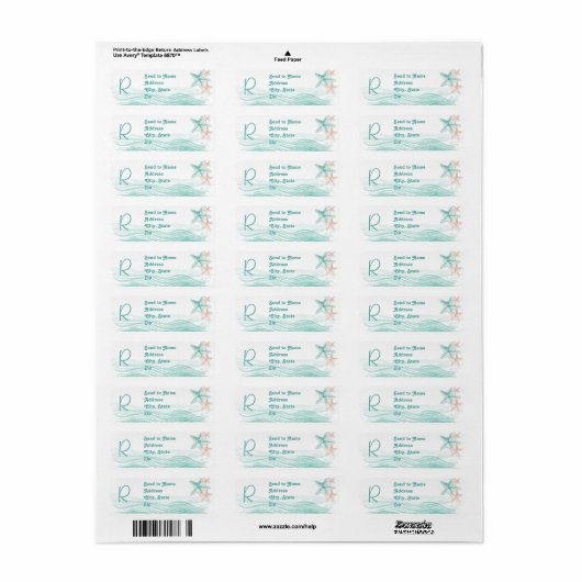 Ocean Breeze Beach bruiloft Monogram Adres Label (Full Sheet)