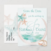 Ocean Breeze Beach Wedding Save the Date Aankondigingskaart (Voorkant / Achterkant)