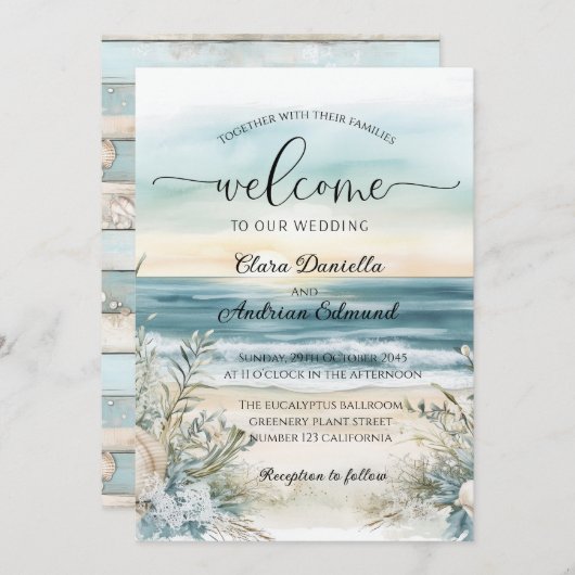 Ocean Breeze Huwelijksuitnodiging Aankondiging (Voorkant / Achterkant)