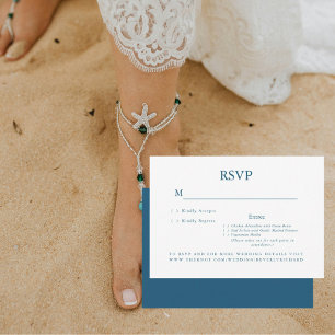 Ocean Breeze Teal Eetopties Huwelijksreactiekaart RSVP Kaartje
