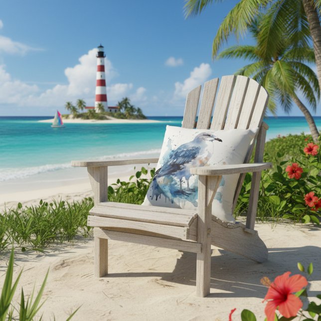 Ocean Breeze: Waterverf Zeemeeuw Kussen (Creator heeft geüpload)