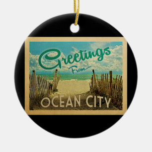 Ocean City Beach Vintage Travel Keramisch Ornament