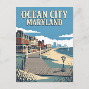 Ocean City Maryland Boardwalk Retro Vintage Poster Briefkaart