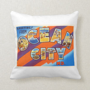 Ocean City Maryland MD Vintage Travel Briefkaart- Kussen