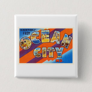 Ocean City Maryland MD Vintage Travel Briefkaart- Vierkante Button 5,1 Cm