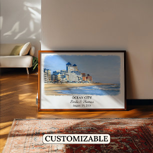 Ocean City Maryland Poster, Aquarel, Op Maat Poster