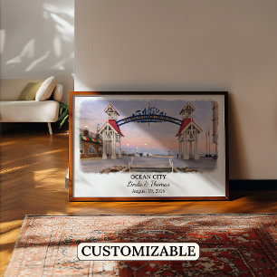 Ocean City Maryland Poster, Aquarel, Op Maat Poster