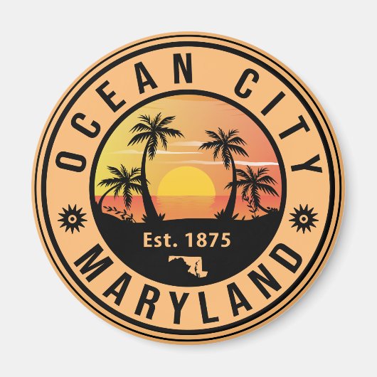 Ocean City Maryland Retro Sunset Souvenirs 60s Magneet (Voorkant)
