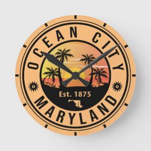 Ocean City Maryland Retro Sunset Souvenirs 60s Ronde Klok