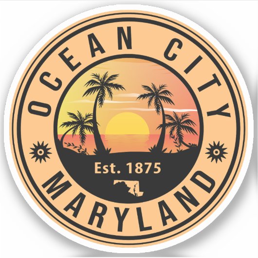 Ocean City Maryland Retro Sunset Souvenirs 60s Sticker (Voorkant)