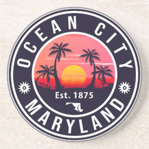 Ocean City Maryland Retro Sunset Souvenirs 60s Zandsteen Onderzetter
