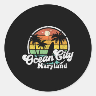 Ocean City Maryland Strandvakantie Retro Surfen S Ronde Sticker