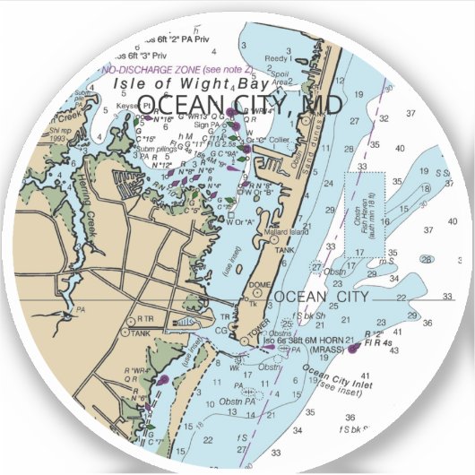 Ocean City MD Chart Sticker (Voorkant)