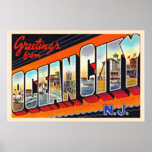 Ocean City New Jersey NJ Large Letter Briefkaart Poster