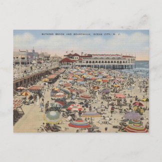 Ocean City NJ Badstrand en Boardwalk 1939 Briefkaart