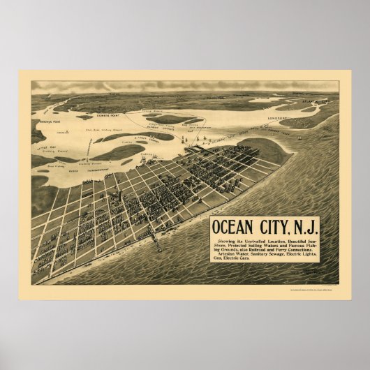 Ocean City, NJ Panoramic Map - 1903 Poster (Voorkant)