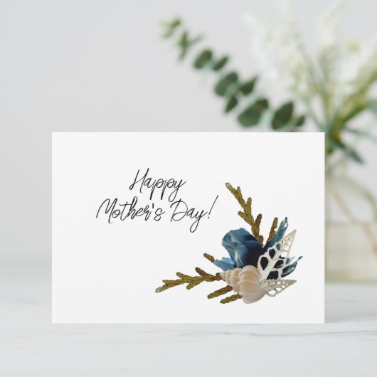 Ocean Coastal Blue Iris & Seashell Moederdag Kaart (Staand voorkant)