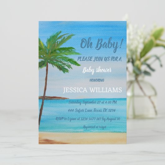 Ocean Coastal Blue Leuke Waterverf Baby shower Kaart (Staand voorkant)