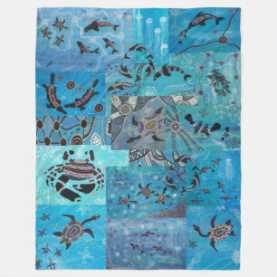 Ocean Collage Aboriginal Fleece Blanket Deken