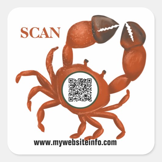 Ocean Crab QR Code Business Vierkante Sticker (Voorkant)