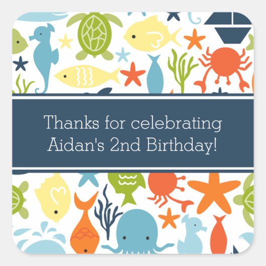 Ocean Creatures, Onder het Zee Vierkante Sticker (Voorkant)