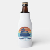 Ocean Cruise Ship Sunset Custom Blue Marketing Flesjeskoeler (Fles Voorkant)