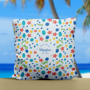 Ocean custom familienaam strandhuis zee collage kussen