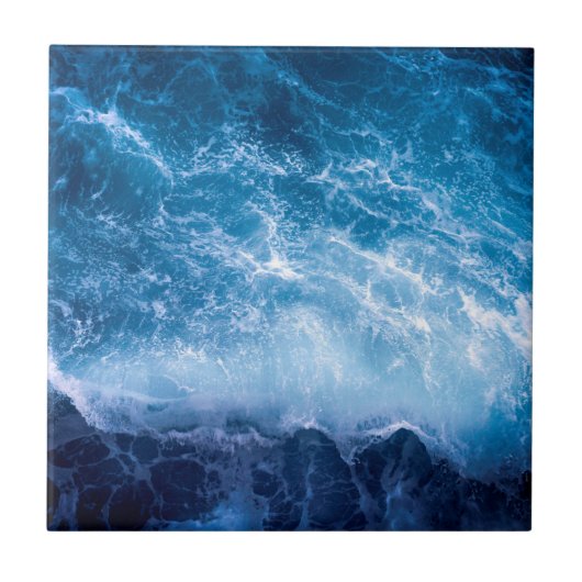 Ocean - Dark Blue Waves Ceramic Tile Tegeltje (Voorkant)