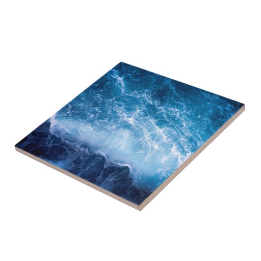 Ocean - Dark Blue Waves Ceramic Tile Tegeltje (Zijkant)